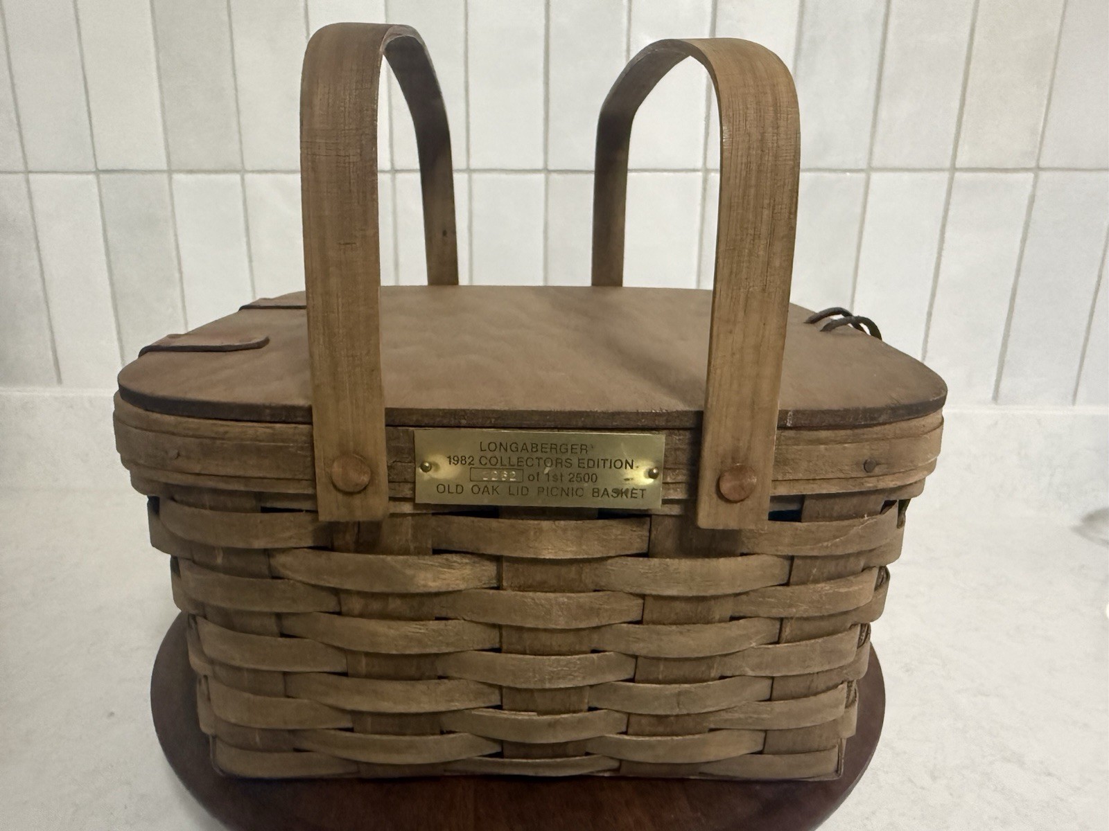 Vintage 1982 Longaberger Collectors Edition Old Oak Lid Picnic Basket 12x12