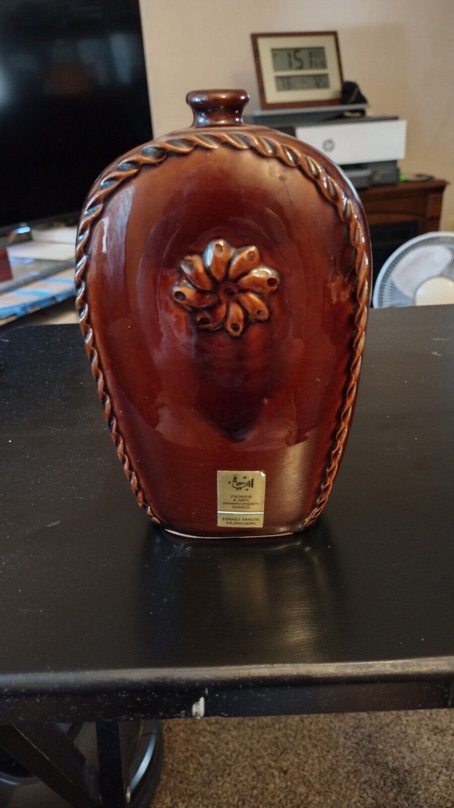 Hungarian Made Vase Burgundy Color, Embossed, Unique