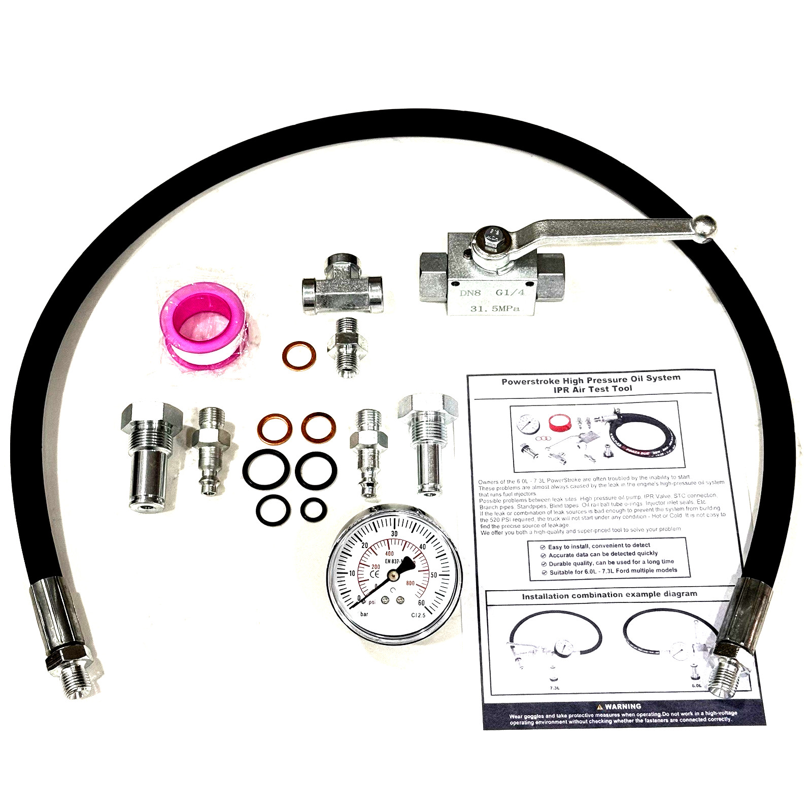 HPOP IPR Valve Air Test Gauge Leak Detector Tool Kit For Ford 6.0L 7.3L Diesel