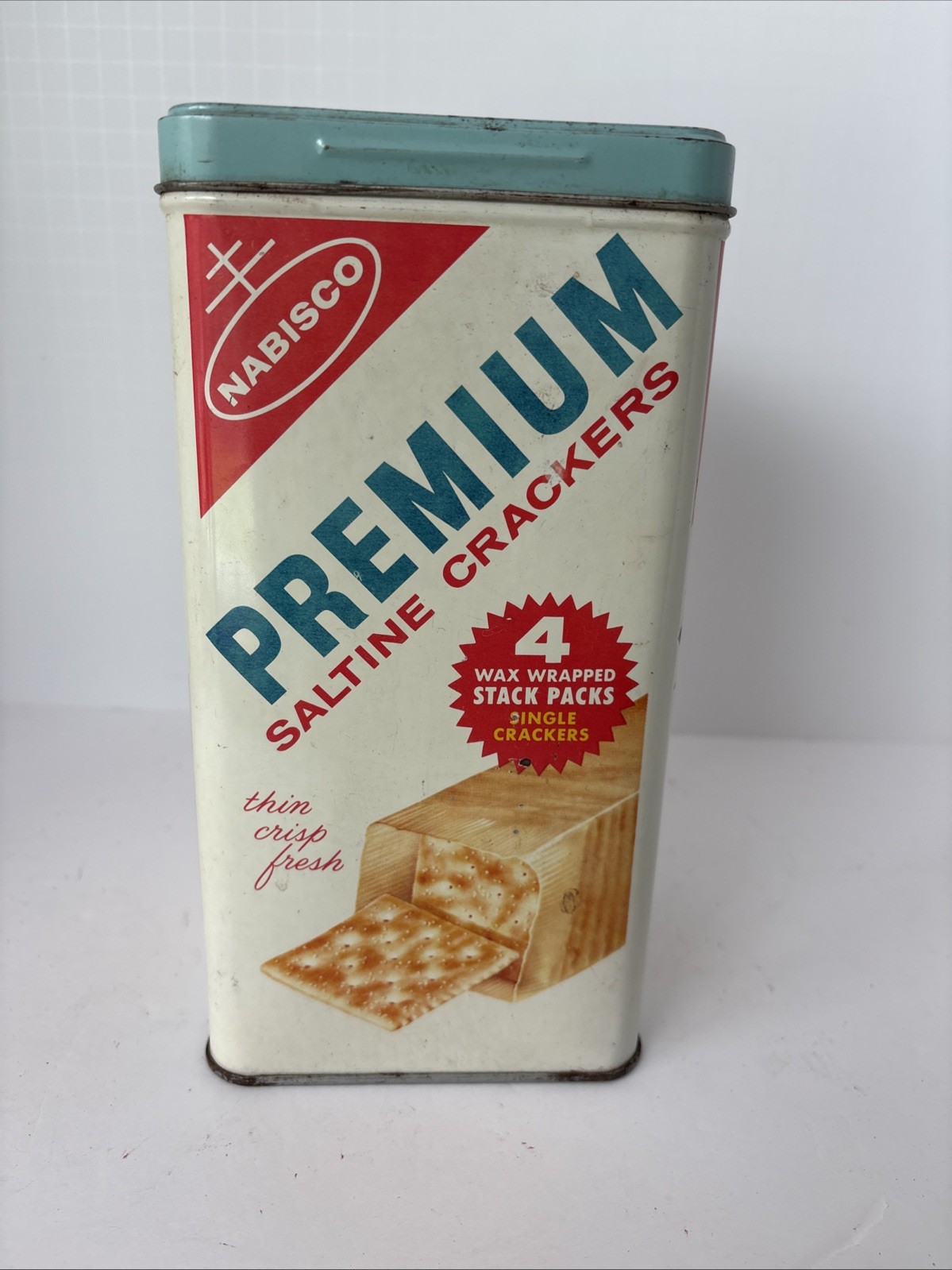 1969 Nabisco Premium Saltine Cracker Tin English & Spanish Vintage 1969 Nabisco Premium Saltine Cracker Tin English & Spanish Vintage