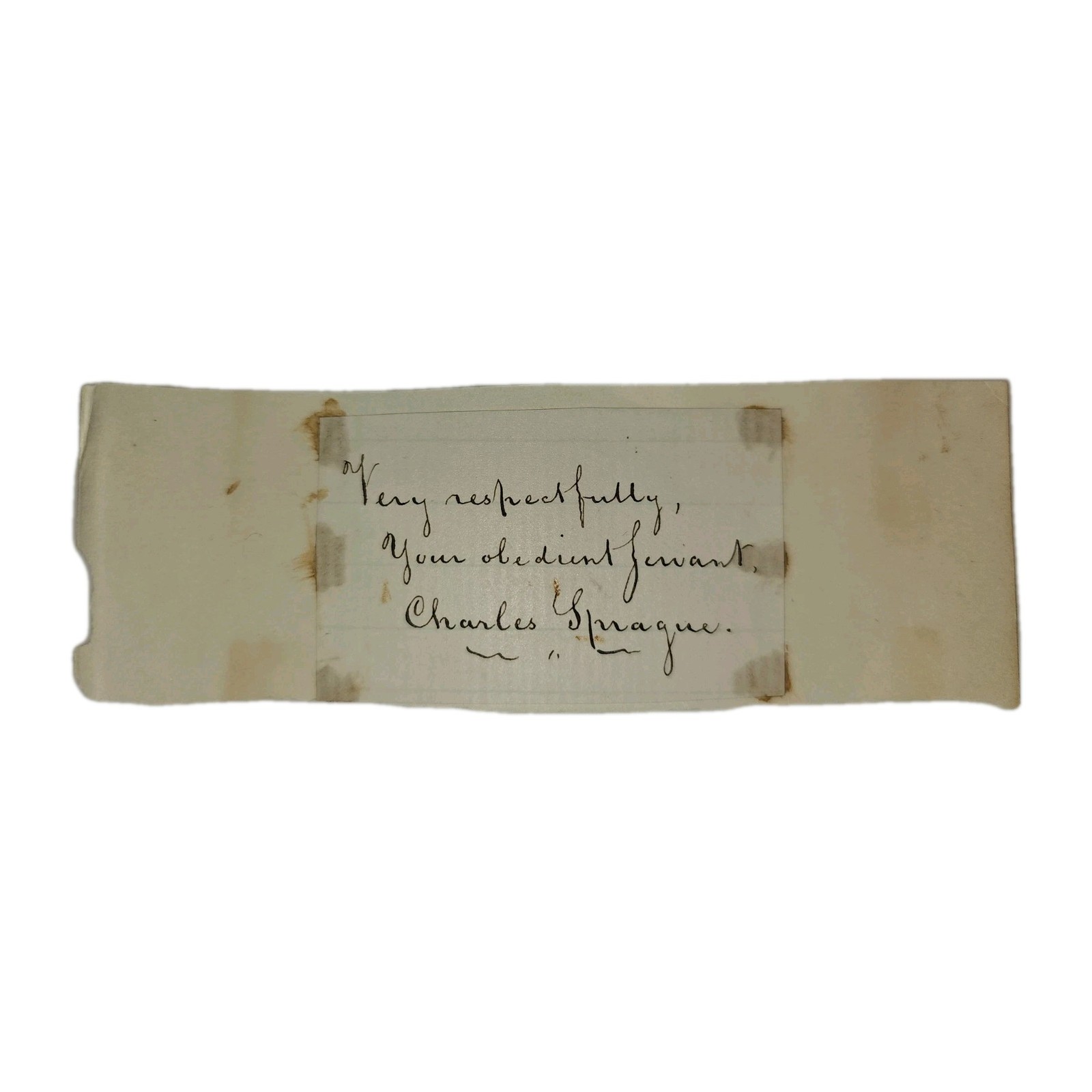 Charles Sprague Signed Autograph Letter Closing c.1840s Boston Poet Banker
