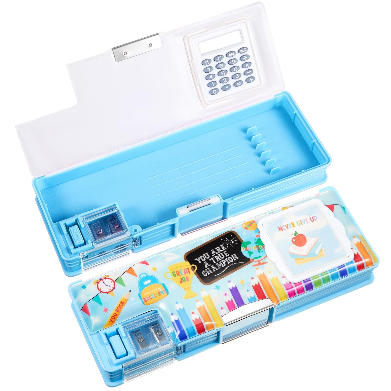 Multifunctional Pencil Box for Boys Blue Inspirational Pencil Case with Calcu...
