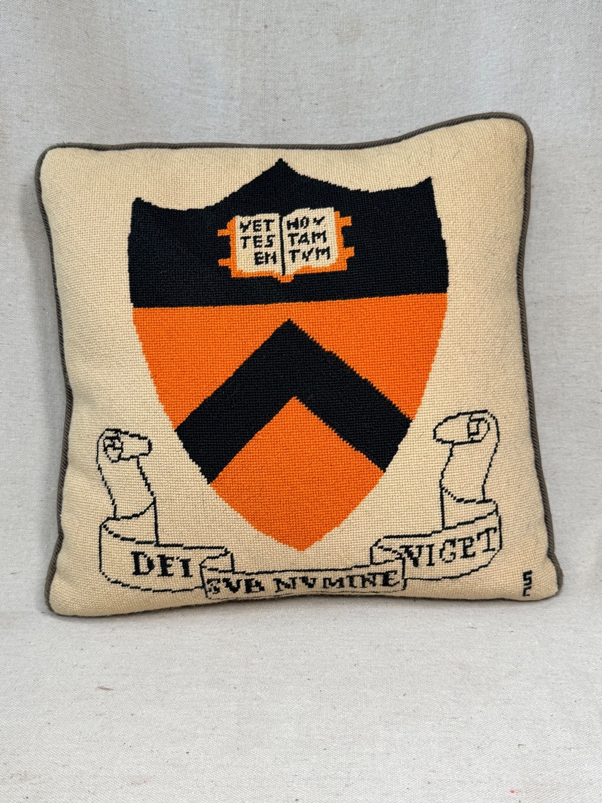 Vintage 1950\'s PRINCETON UNIVERSITY Coat of Arms Needlepoint Pillow
