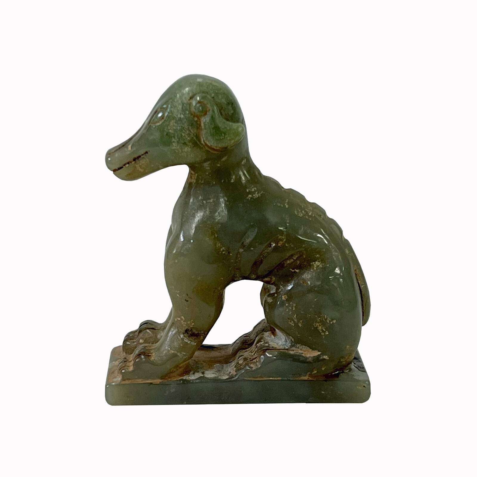 Chinese Green Brown Stone Carved Small Mythical Animal Figure Art ws2393