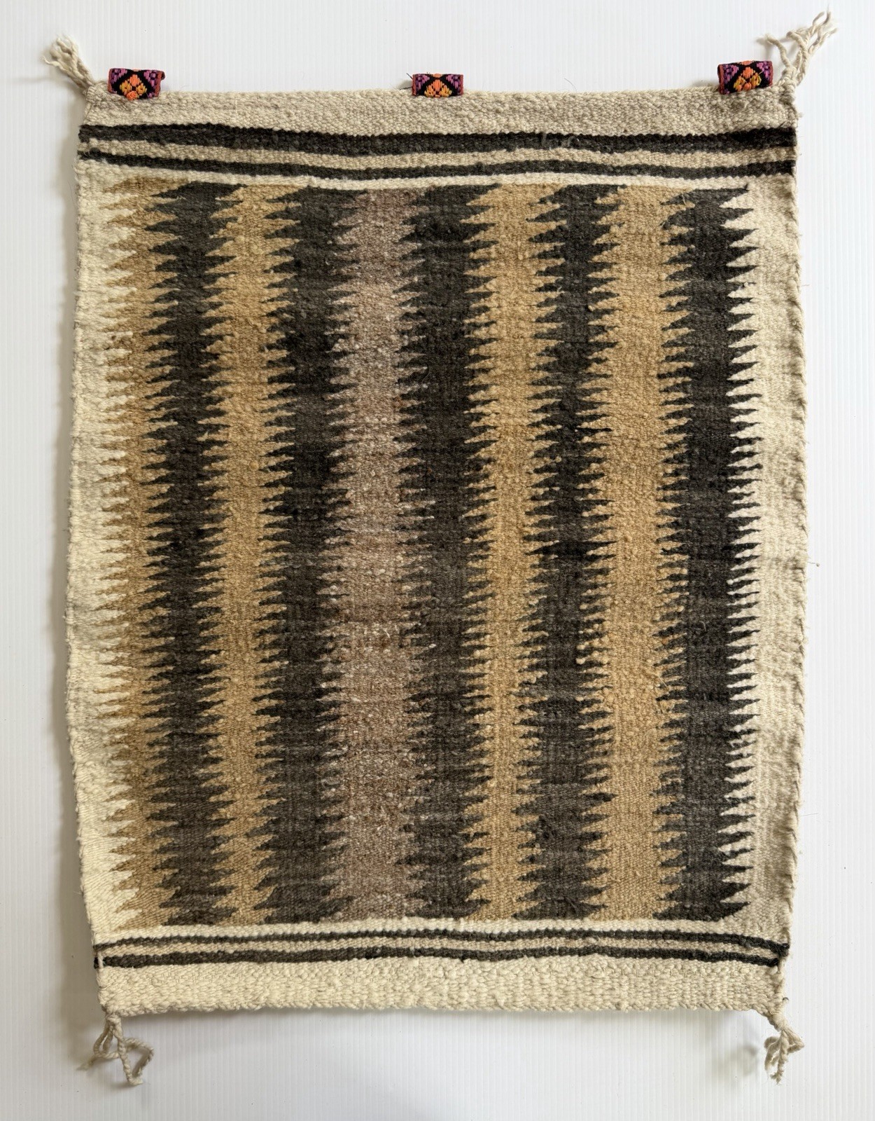 Vintage Navajo SW Woven Wool Rug Tapestry Saddle Blanket Eye Dazzler 26x33”