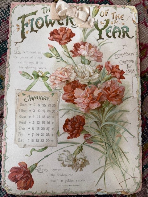 Antique 1898 Tennyson Calendar Flowers of the Year Lithograph Book