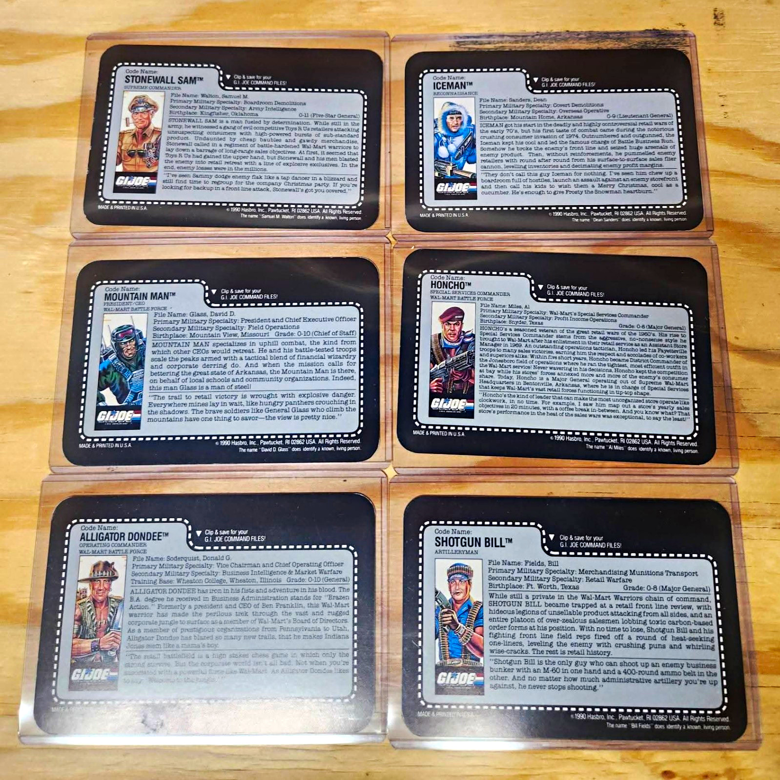 RARE GI JOE HASBRO WALMART EXECUTIVE FILECARD FULL SET OF 6 1990 STONEWALL SAM RARE GI JOE HASBRO WALMART EXECUTIVE FILECARD FULL SET OF 6 1990 STONEWALL SAM