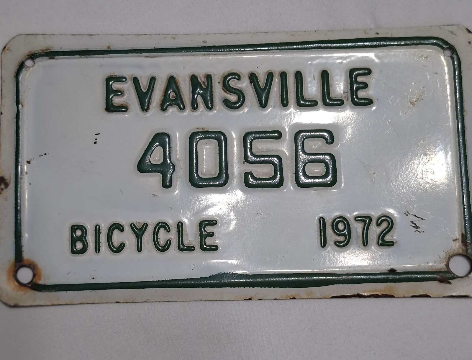 Bicycle License Evansville Vintage 1972 3 By 6 White Green Automobilia Bicycle License Evansville Vintage 1972 3 By 6 White Green Automobilia