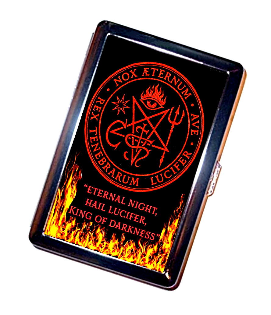 Hail Lucifer, Eternal Night Cigarette Case Halloween Handmade Satanism Metal Hail Lucifer, Eternal Night Cigarette Case Halloween Handmade Satanism Metal
