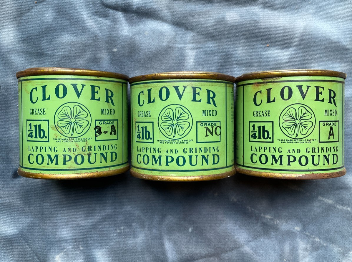 Lot Of 3 Vintage Clover Grinding Lapping Sharpening Compound Tins 1/4 lb Cans