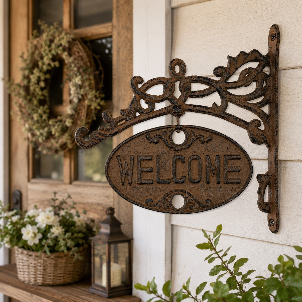 Welcome Go Away Metal Sign Cast Iron Antique Style Vines Heavy Duty 11.5 Welcome Go Away Metal Sign Cast Iron Antique Style Vines Heavy Duty 11.5