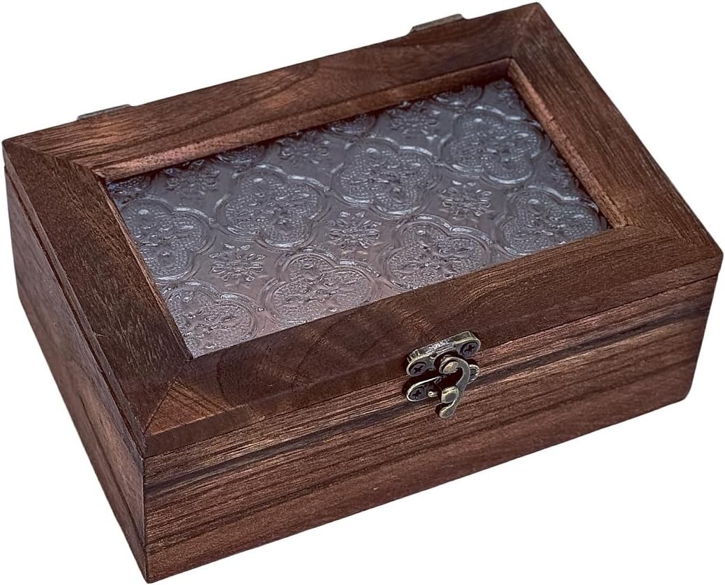Vintage Wooden Storage Box with Glass Lid, Keepsake Box Small Decorative Storage Vintage Wooden Storage Box with Glass Lid, Keepsake Box Small Decorative Storage