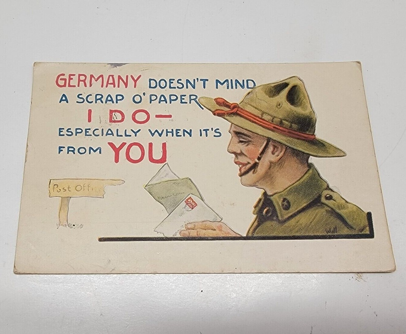 VTG Antique WWI Germany Doesnt Mind Propaganda US GI Postcard Posted 1918 VTG Antique WWI Germany Doesnt Mind Propaganda US GI Postcard Posted 1918