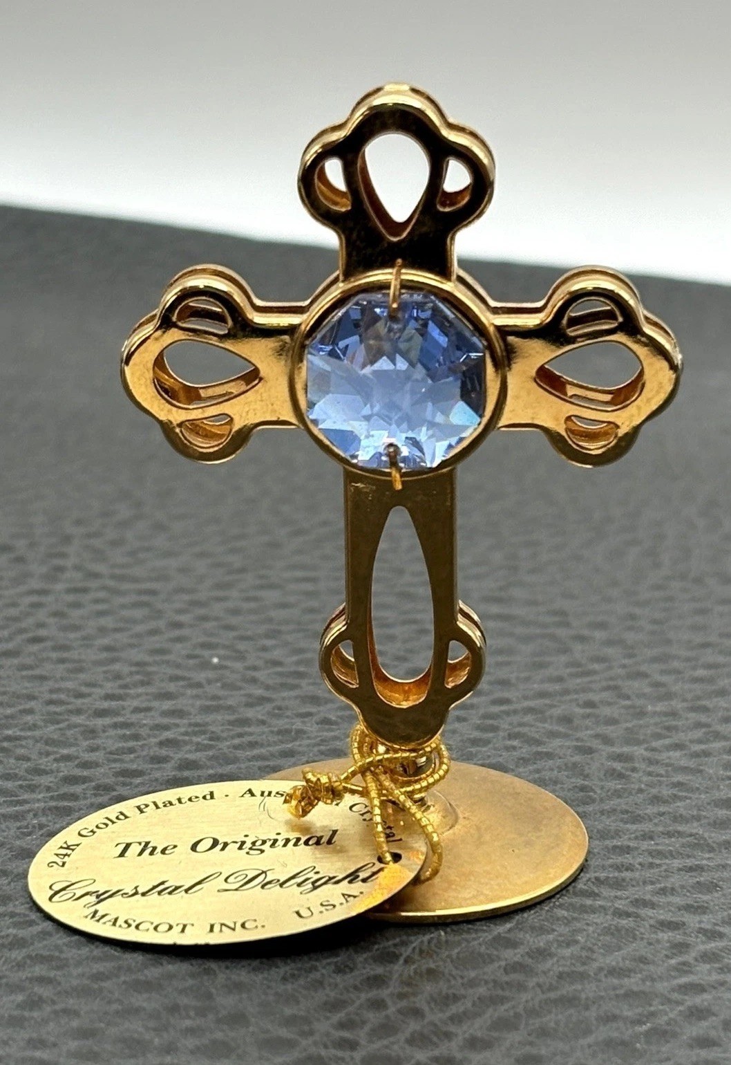 Vintage Blue Austrian Crystal Delight 24K Gold Plated Cross Figurine Ornament Vintage Blue Austrian Crystal Delight 24K Gold Plated Cross Figurine Ornament