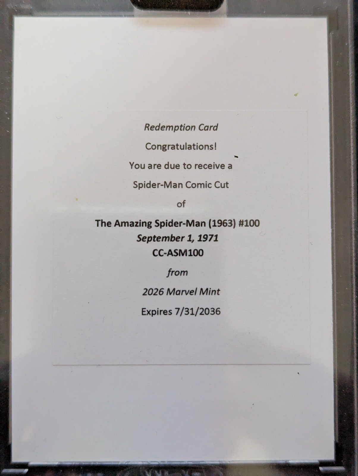 2026 Topps Marvel Mint Amazing Spiderman Comic Cut CC-ASM100 2026 Topps Marvel Mint Amazing Spiderman Comic Cut CC-ASM100
