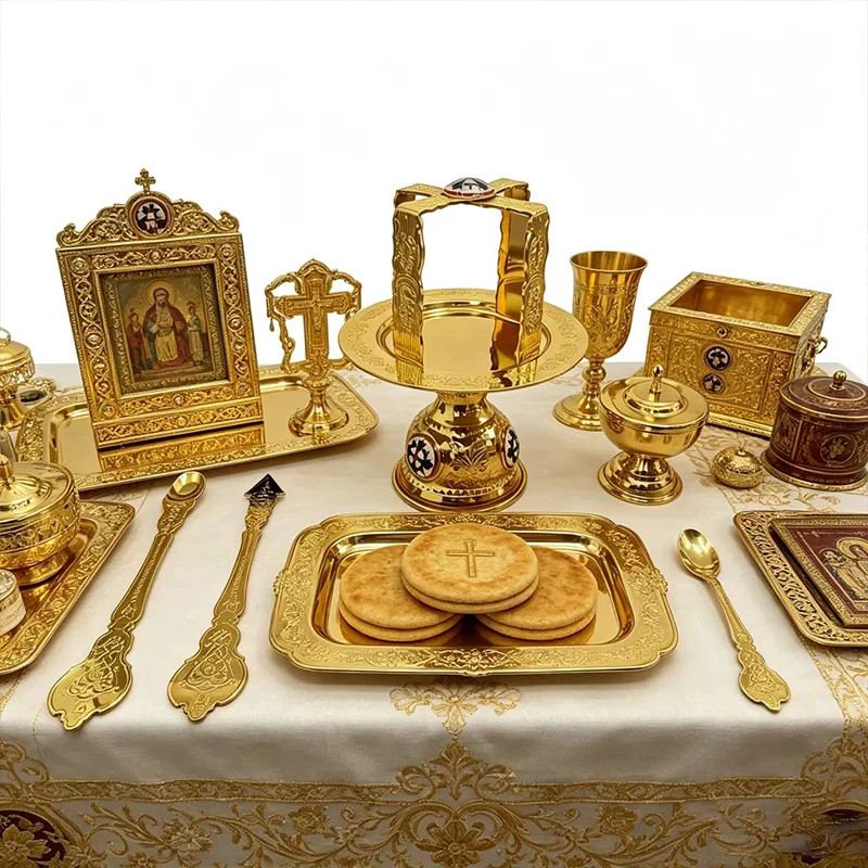 Orthodox Altar Set Metal Religious Icon Tray Plate Sacred Vessel Church Supplies