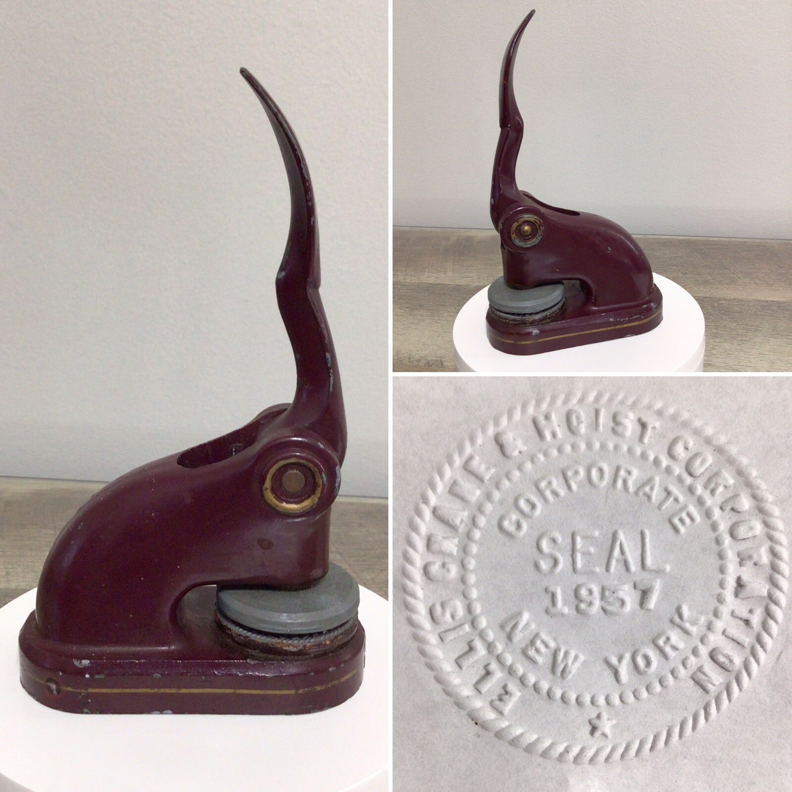 Vintage Ellis Crane & Hoist Desk Press Embosser Seal Stamper New York 1957