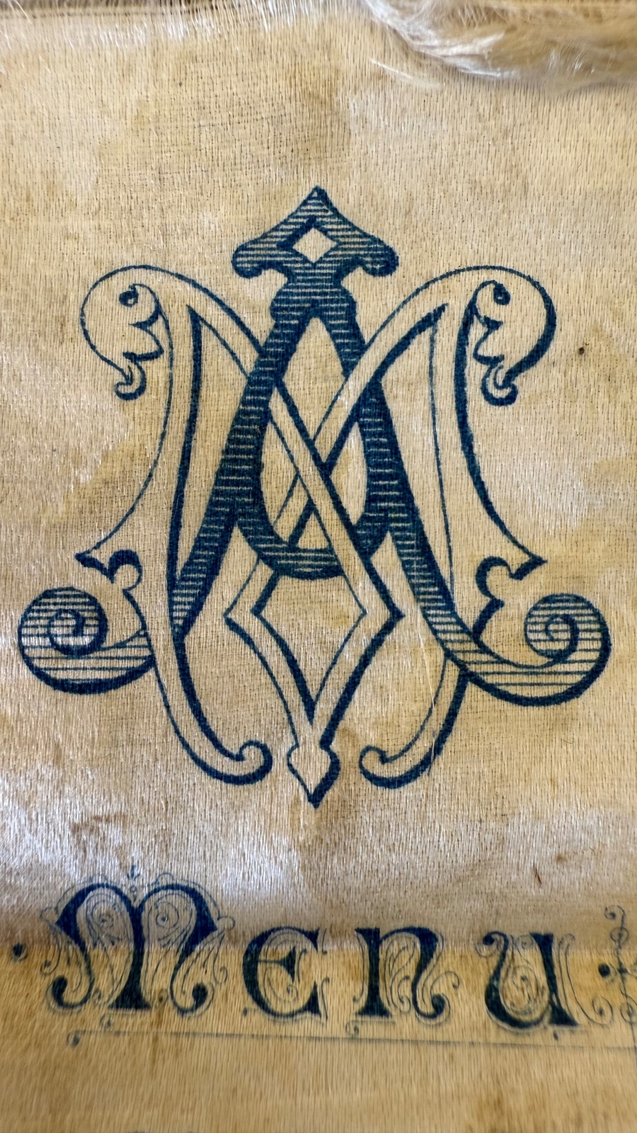 1890 French Mystery Menu Catholic Auspice Maria Symbol Silk Cloth