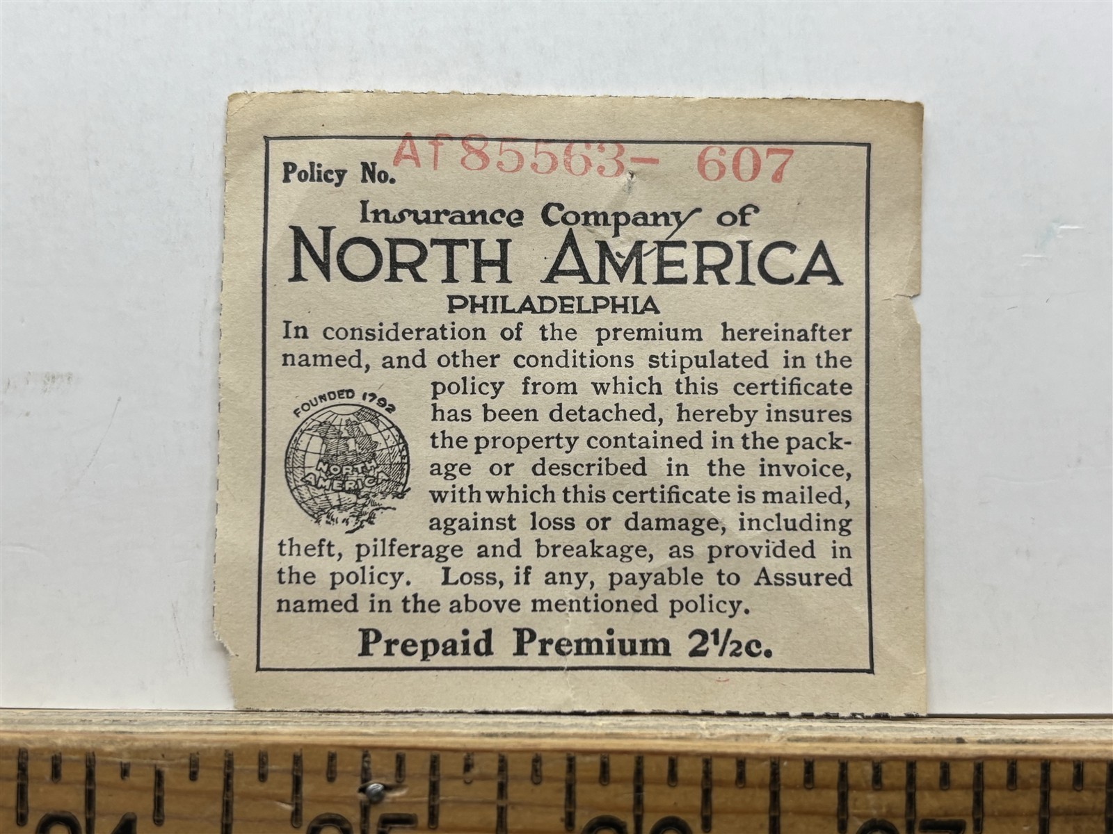 1930s 1940s ? Insurance Company of North America Premium Receipt Vintage 1930s 1940s ? Insurance Company of North America Premium Receipt Vintage