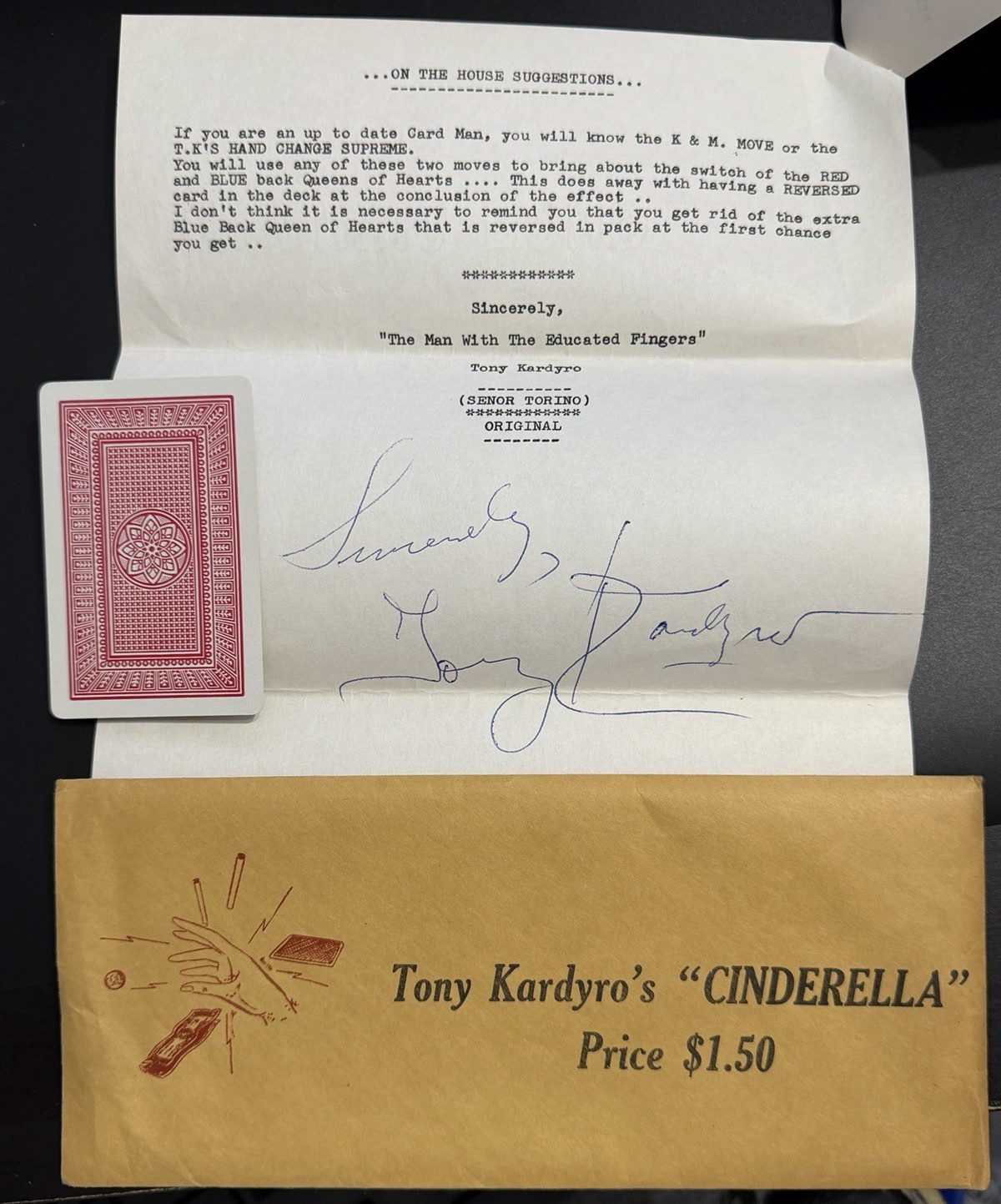 1950s Tony Kardyro Cinderella Magic Trick - Auto - Signed - Gaff - Envelope 1950s Tony Kardyro Cinderella Magic Trick - Auto - Signed - Gaff - Envelope