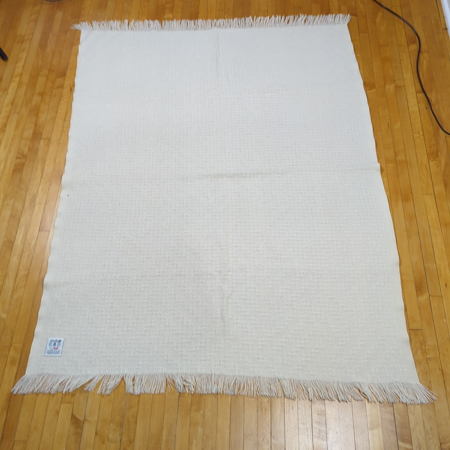 Vintage Faribo Faribault Woolen Mill Throw Blanket 59x45 All Wool Fringe Natural