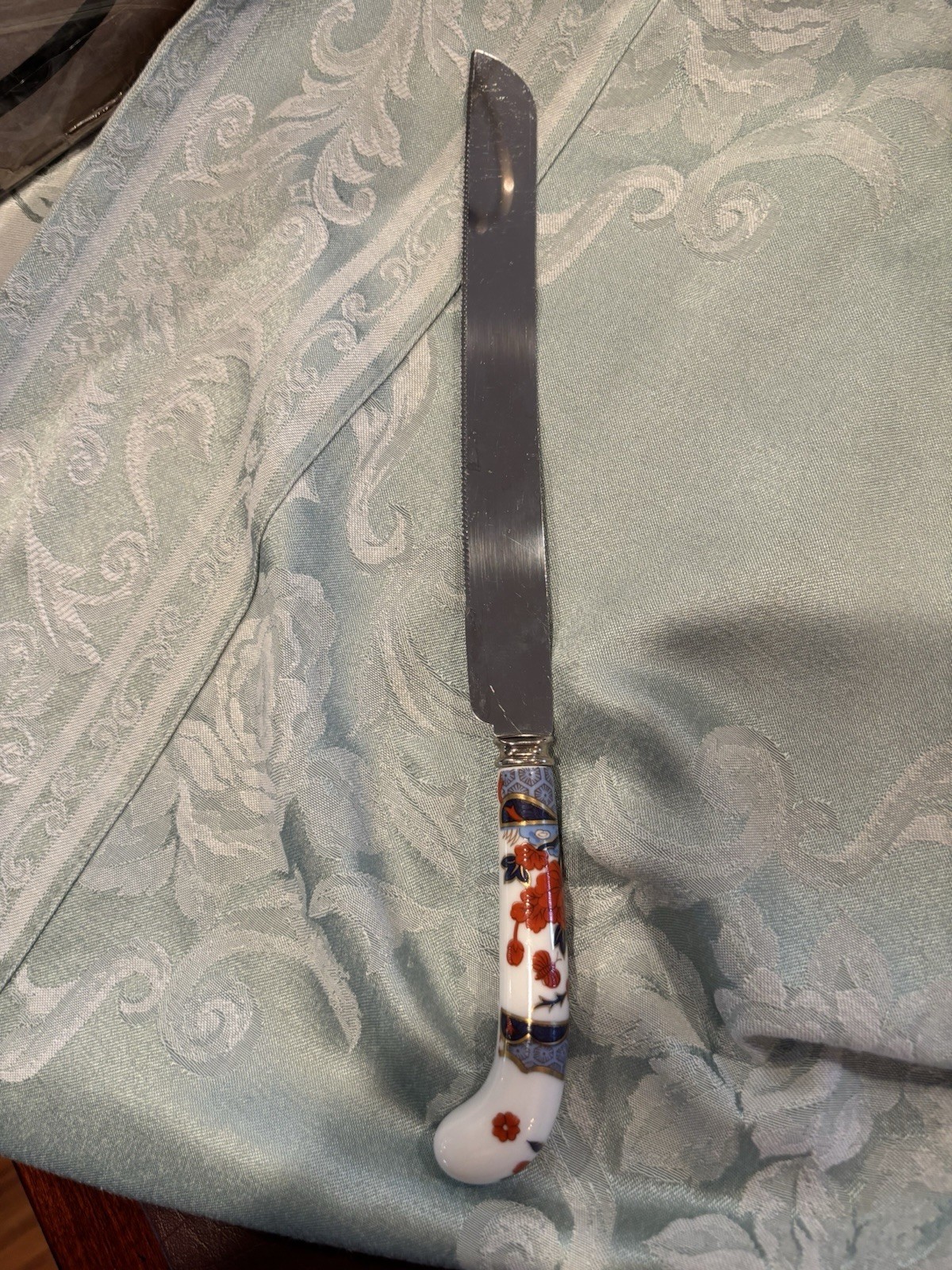 Vtg Sheffield England Prill Stainless Steel + Porcelain Cake Knife Chinoiserie