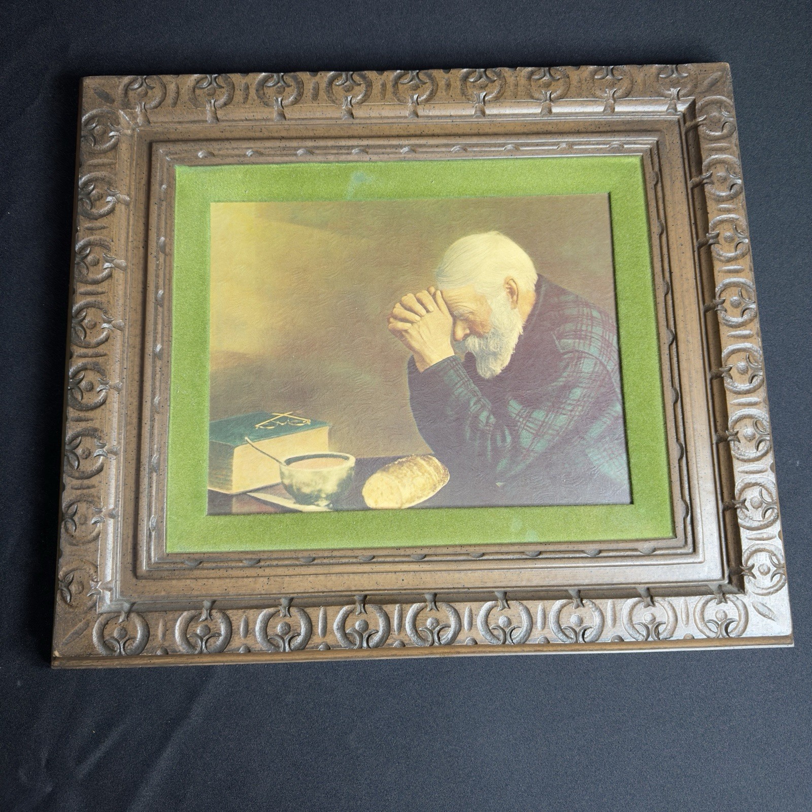 Vtg GRACE Old Man Praying Framed Print 17”x20” Eric Enstrom Blessing Wall Art Lg