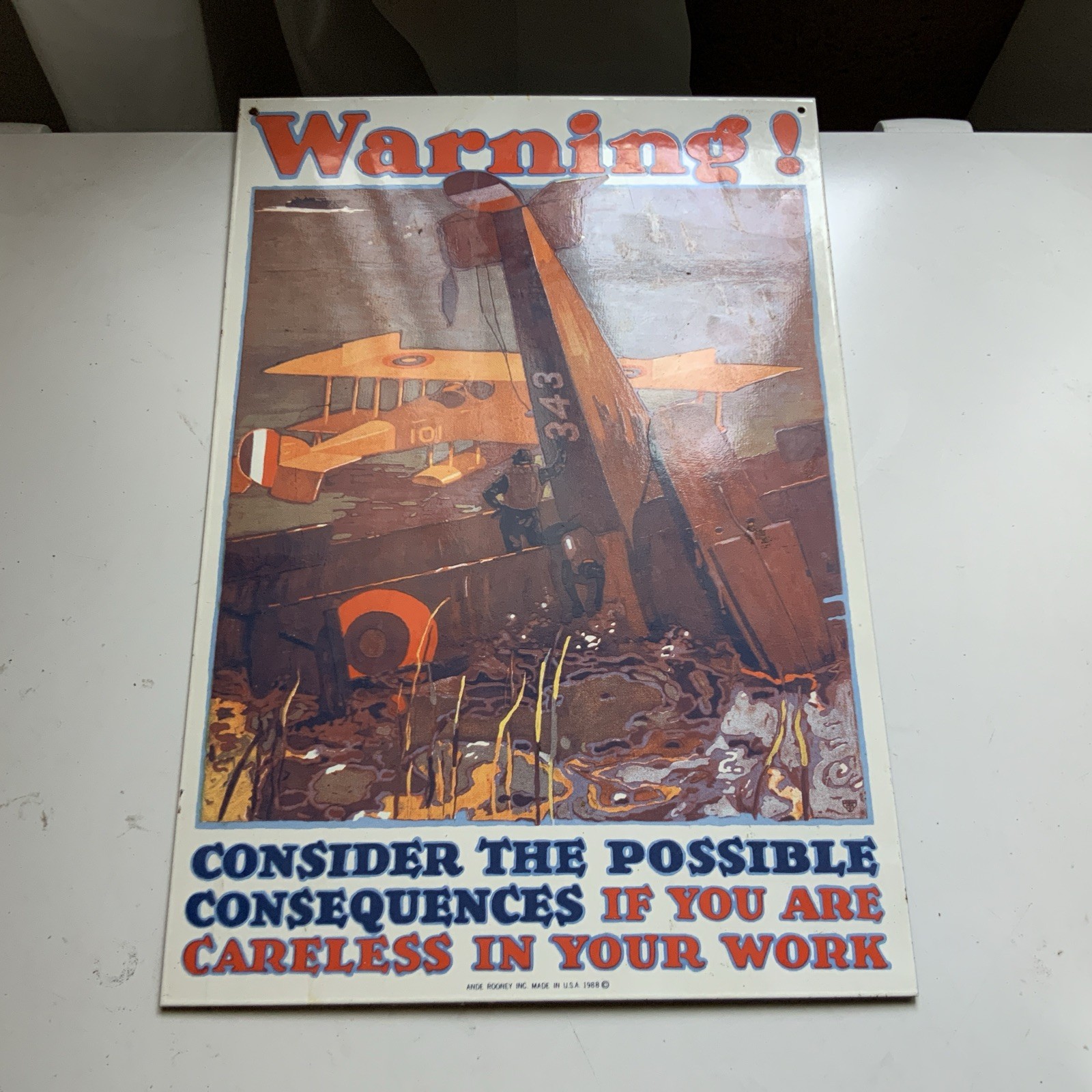 1988 Rare Aviation Sign Porcelain/Enamel Vintage Andy Rooney War Airplane Crash