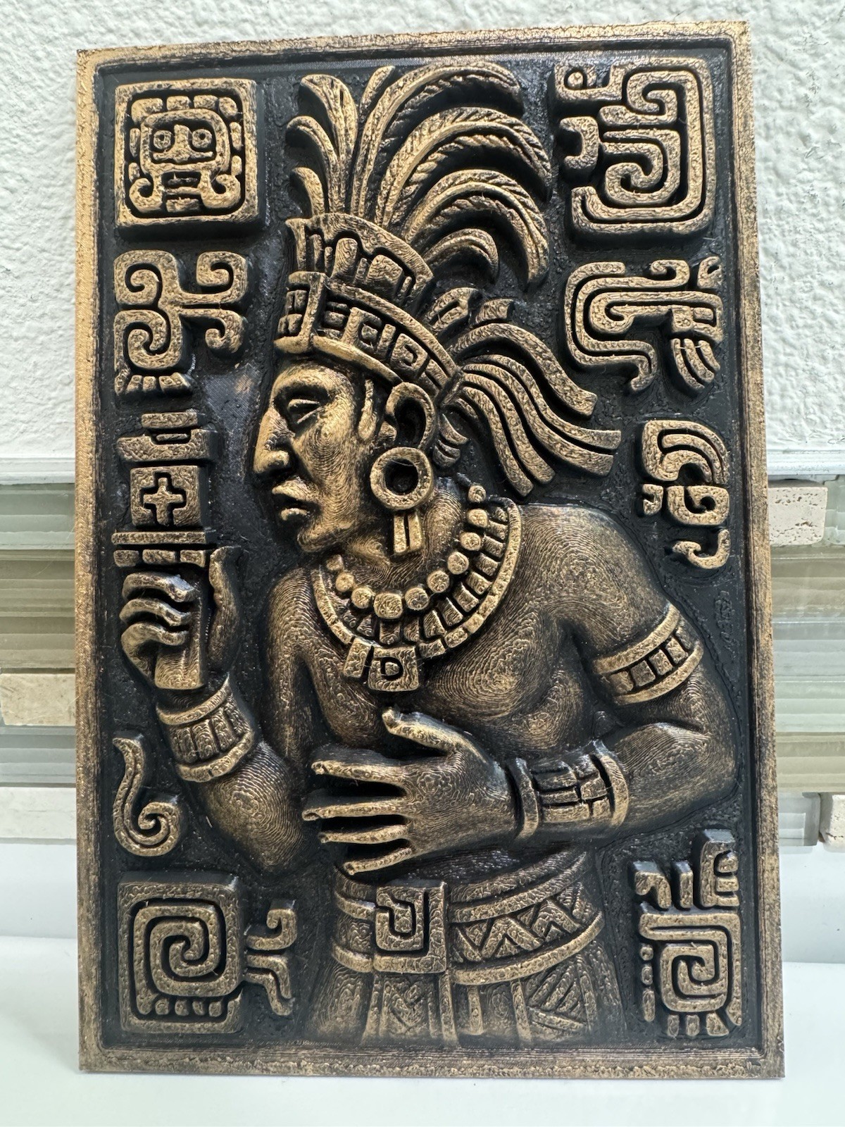 Vintage Style Aztec Mayan Warrior Face 6” X 9” Wall Plaque Relief Sculpture Home