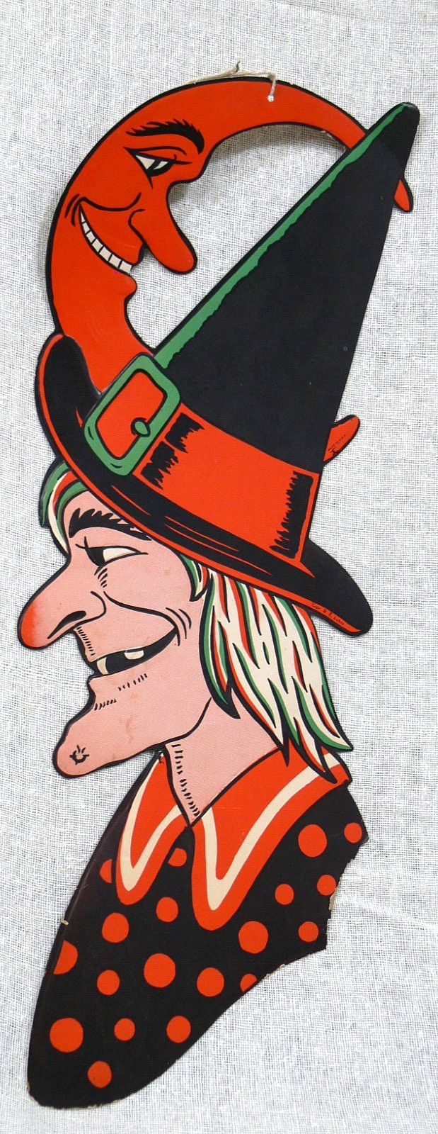 Vintage 1950s H. E. Luhrs/Beistle Die-Cut WITCH MOON Halloween Cardboard USA