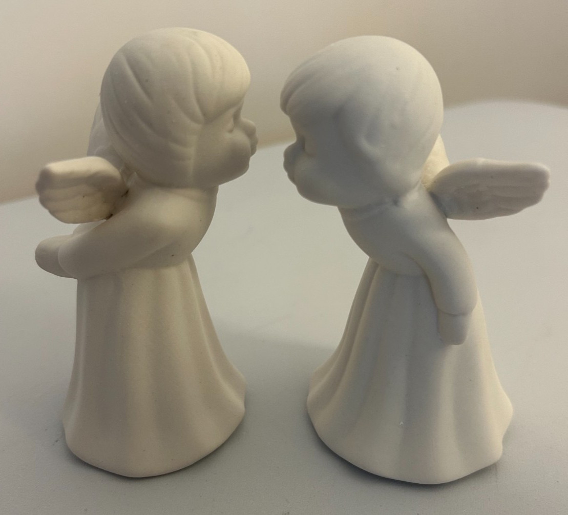 White Porcelain Bisque Kissing Angels Figurines Set of 2 White Porcelain Bisque Kissing Angels Figurines Set of 2