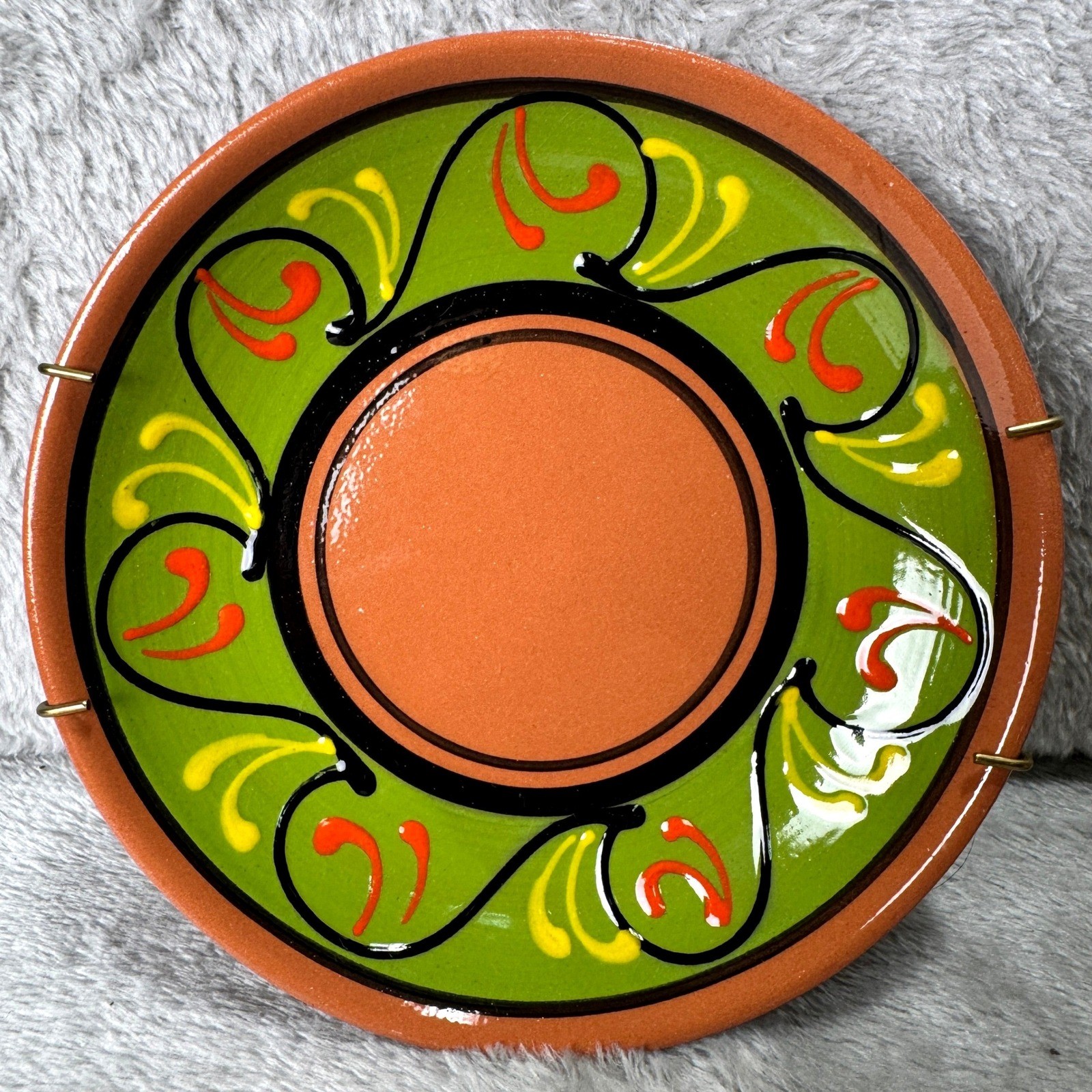 Cactus Canyon Spain Hand Painted Terracotta Pottery Green Wall Plate Folk Art