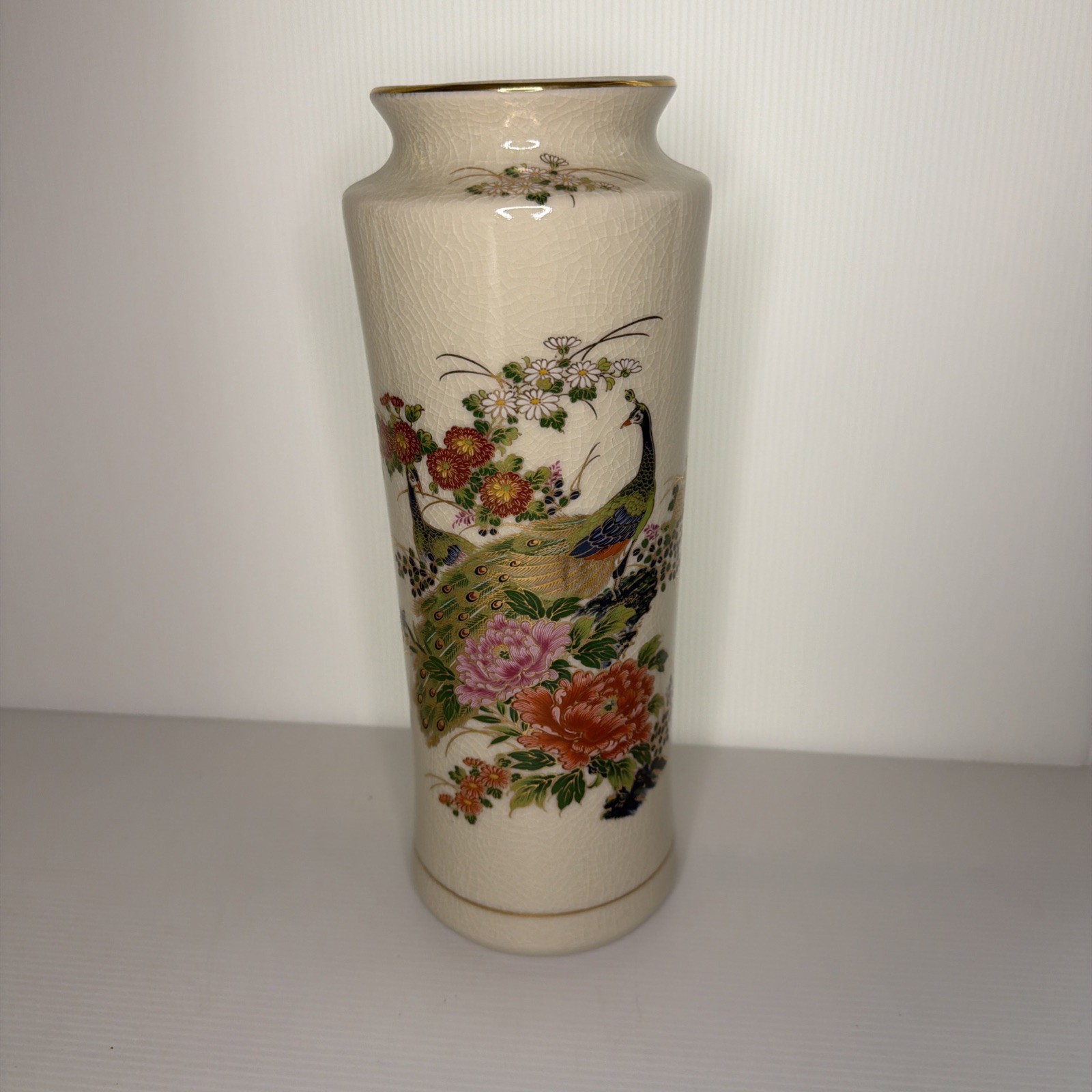 Vintage Yamahiro Large Peacock Pottery Vase 1970s Great Shape
