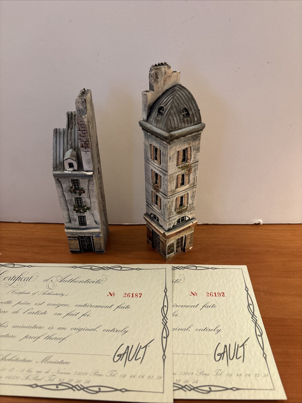 Vintage Gault France Miniature Paris Chapelier & Notaire - Signed Certificates