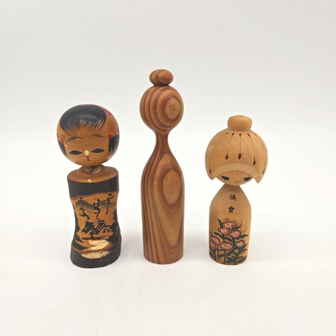 Vintage Japanese Small Creative KOKESHI Doll Set of 3 – Hand-Painted KOF673