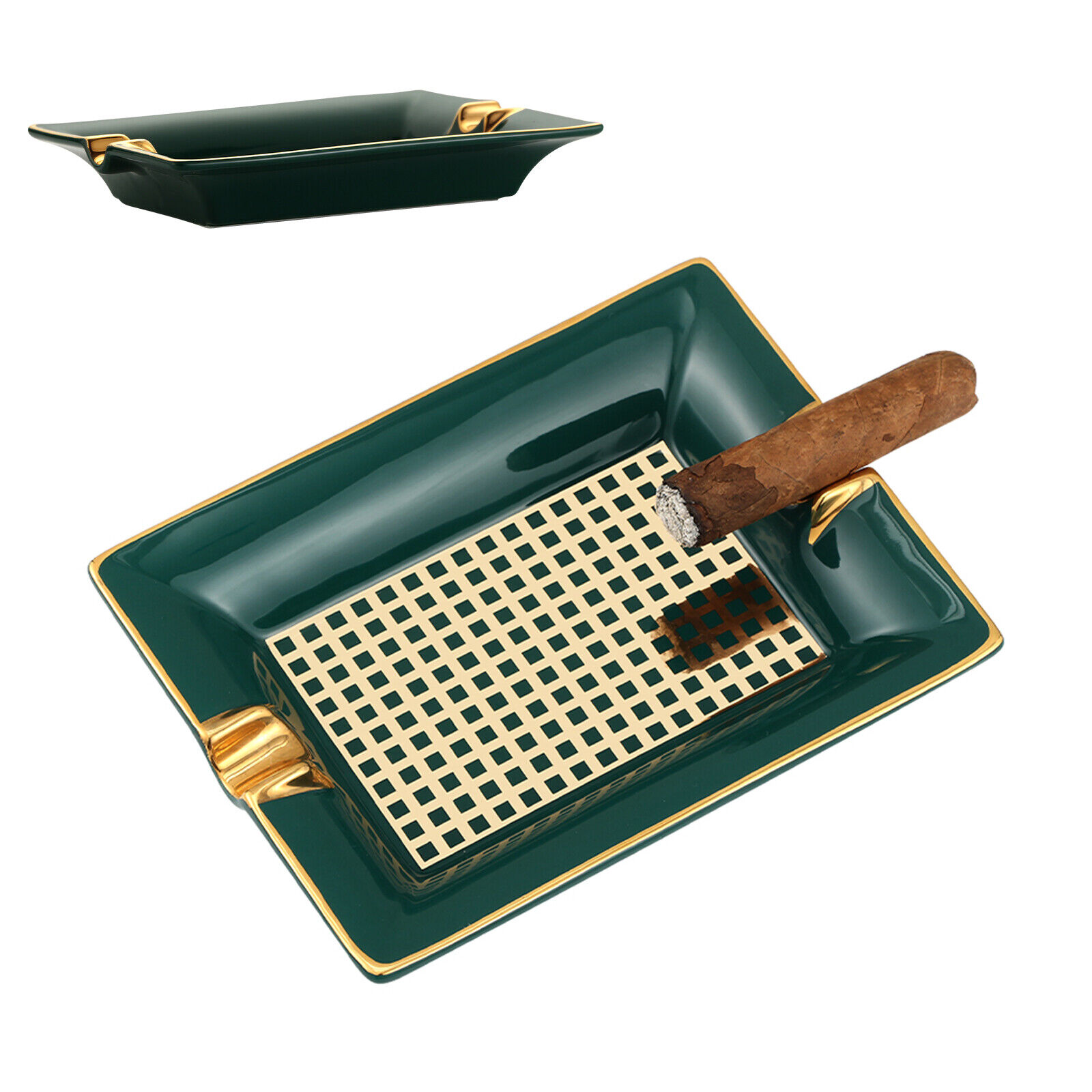 LUBINSKI Ceramic Cigar Ashtray Cigarette Ash Holder Hold 2 Cigars Home Luxury