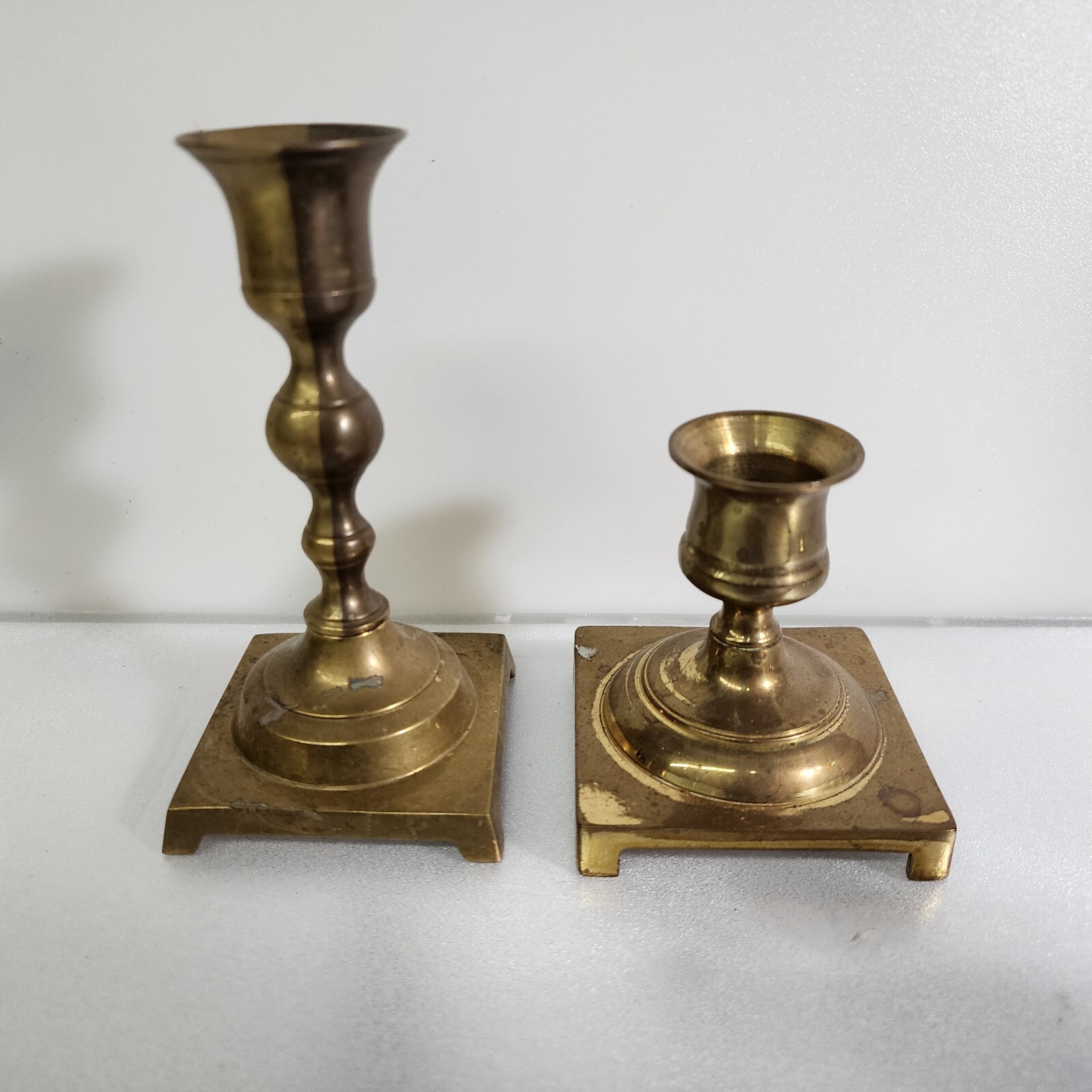 2 Vtg Antique Colonial Style Solid Brass Votive Taper Candlestick Candle Holder 2 Vtg Antique Colonial Style Solid Brass Votive Taper Candlestick Candle Holder