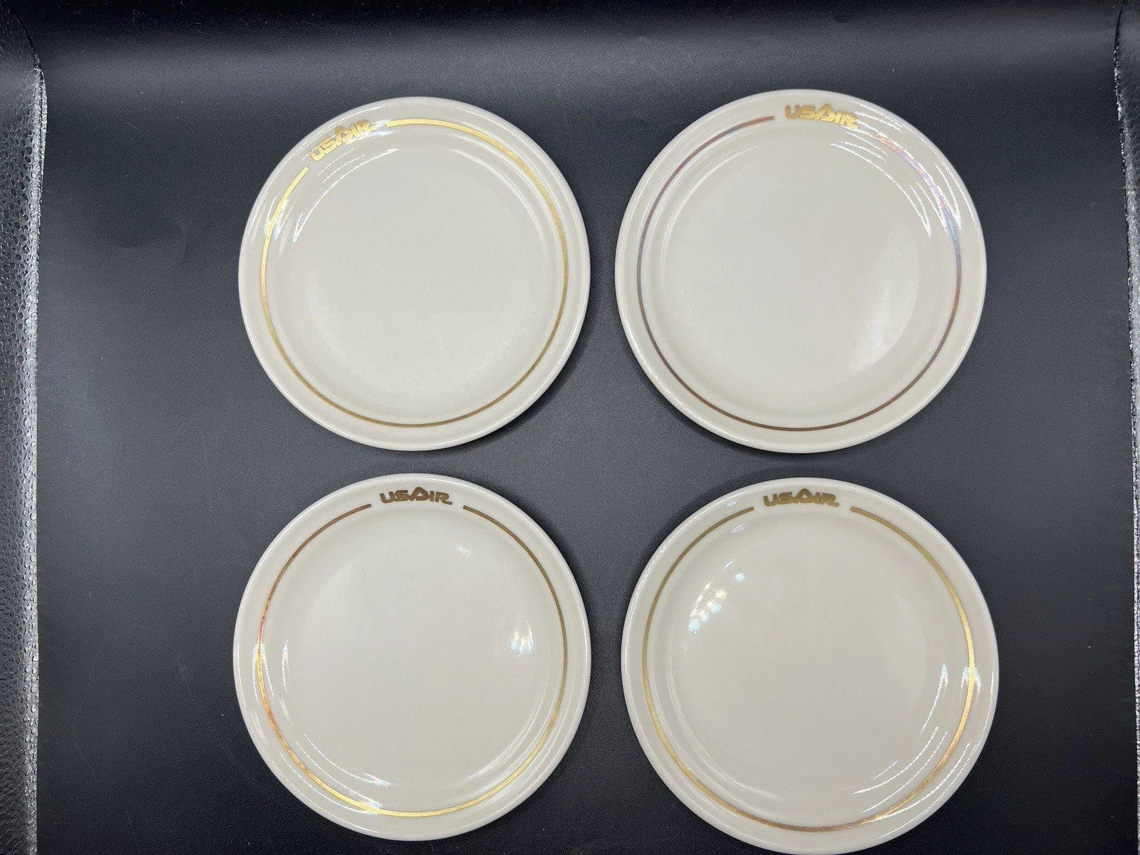 USAIR US AIR Vintage First Class Desert Plate Lot of 4 Mayer China Gold Trim VG+ USAIR US AIR Vintage First Class Desert Plate Lot of 4 Mayer China Gold Trim VG+