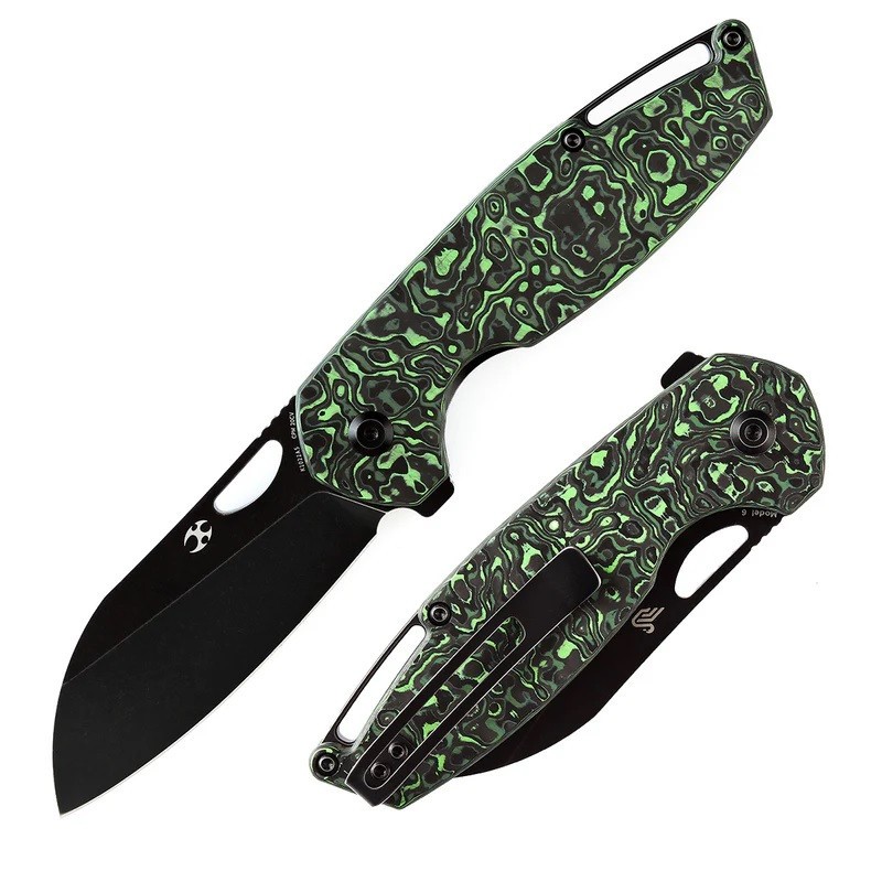 Kansept Model 6 Folding Knife 3.1 in Green/Black Carbon Fiber 20CV Wharncliffe Kansept Model 6 Folding Knife 3.1 in Green/Black Carbon Fiber 20CV Wharncliffe