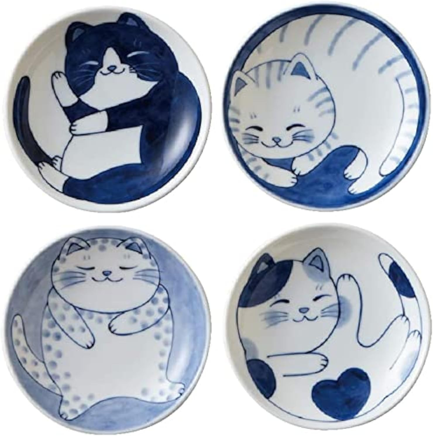 MINO WARE Japanese Small Plate Set Ceramic Cute Cats Design Appetizer Dessert Su