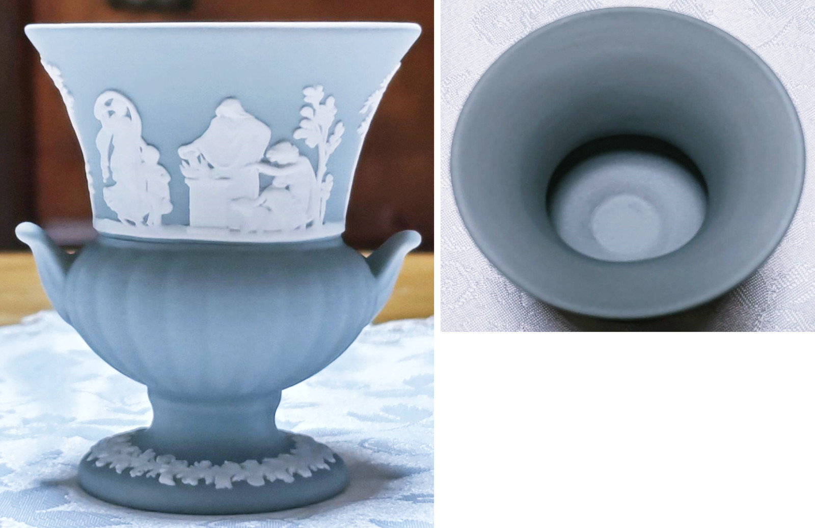Wedgwood Jasperware Gray Flower Vase with White Relief Classic Design From Japan Wedgwood Jasperware Gray Flower Vase with White Relief Classic Design From Japan