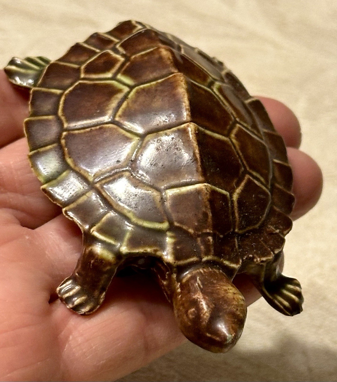 Vintage Ceramic Hand Painted Turtle Figurine 3.25” X 2”