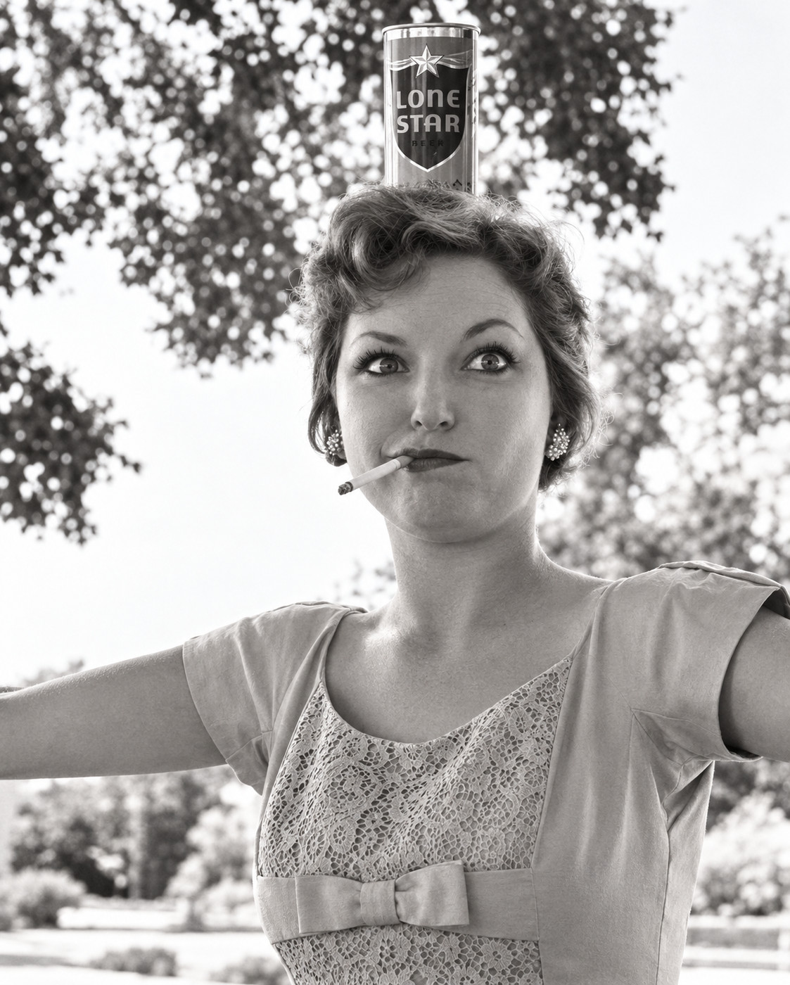 Novelty Vintage Photo Reprint Smoking Woman Lone Star Beer TEXAS 8\