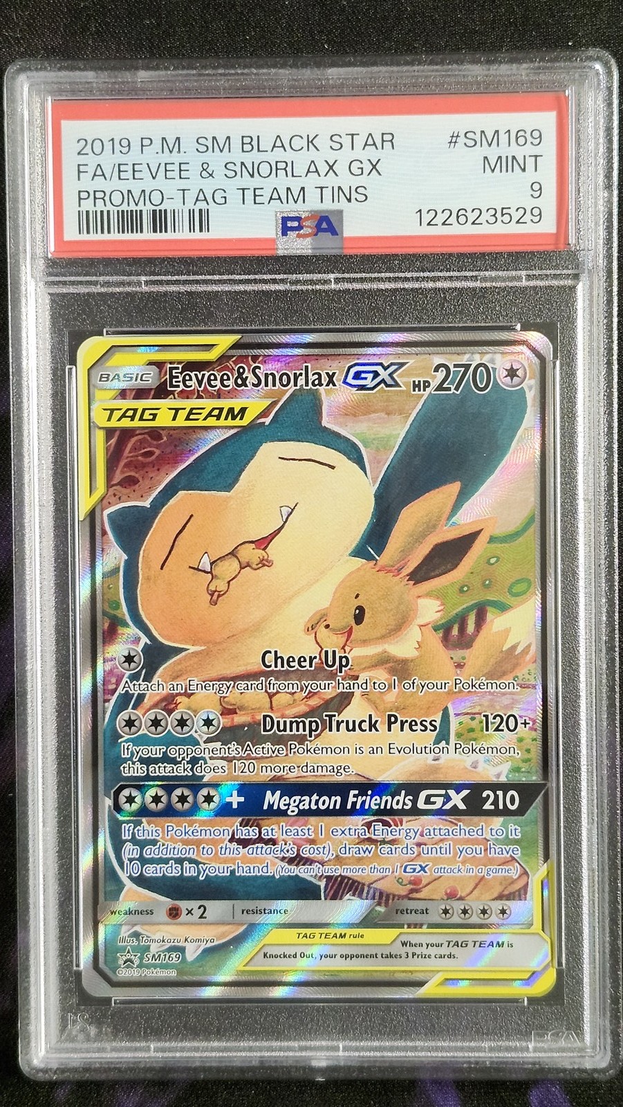 Pokemon PSA 9 Eevee & Snorlax GX SM169 Black Star Promo