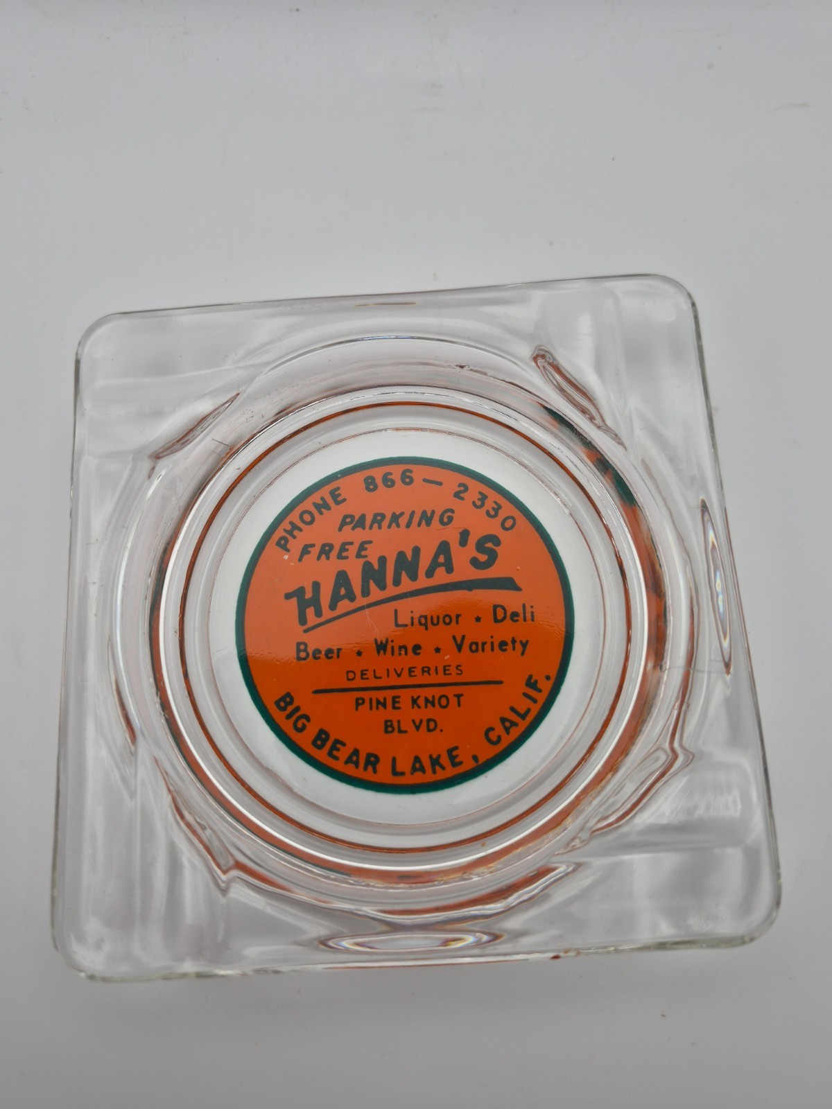 Vintage Hanna's Big Bear Lake California Liquor Deli Glass Advertising Ashtray