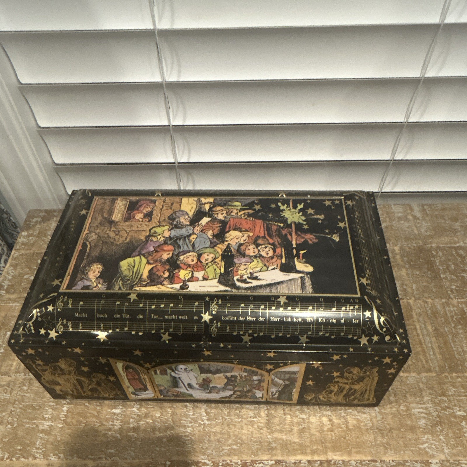 Vintage E Otto Schmidt Germany Christmas Cookie Tin Macht Hoch Die Tur Lebkuchen