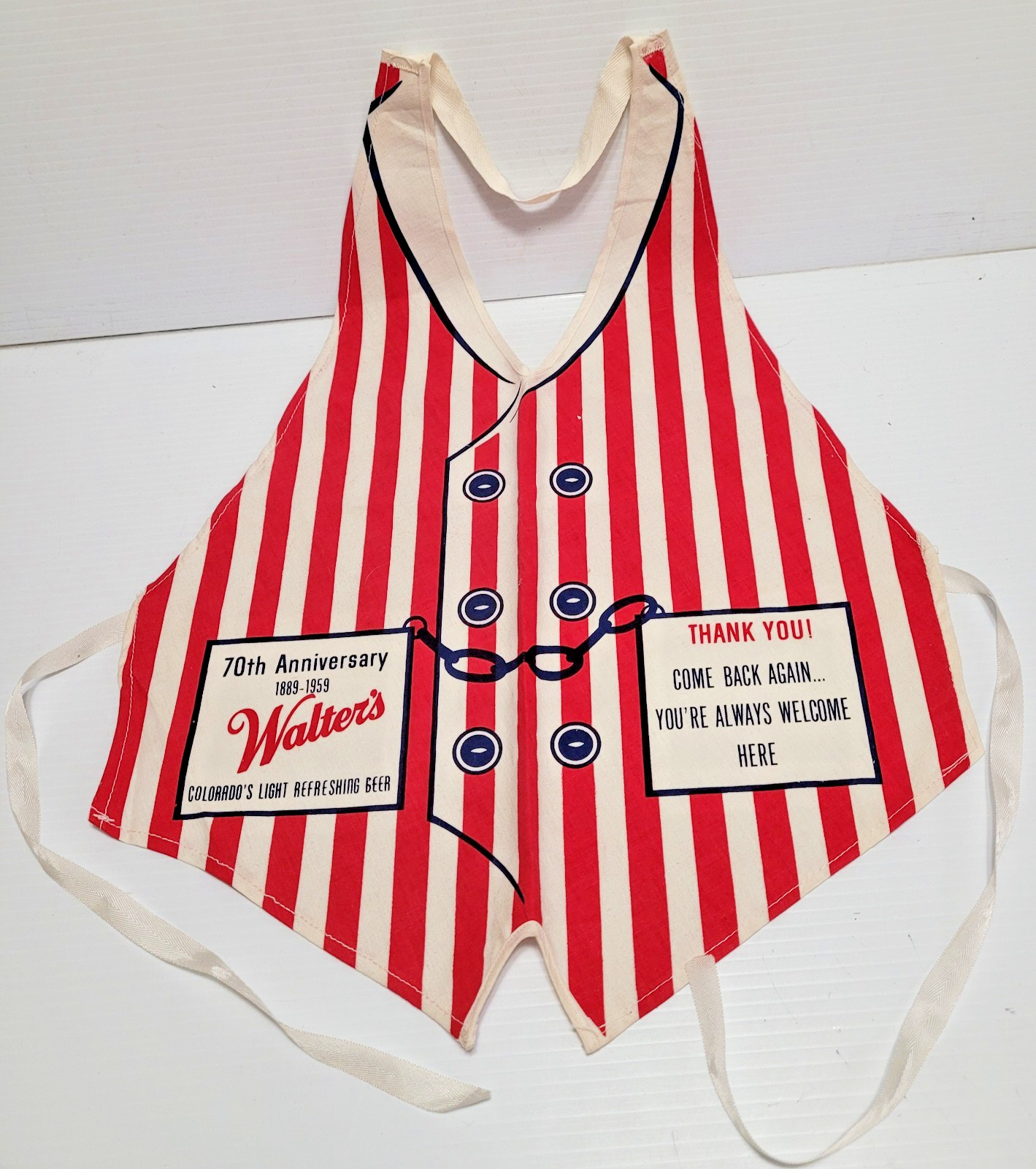 70TH ANNIVERSARY 1889-1959 WALTERS BEAR PUEBLO COLORADO VEST APRON #80187 70TH ANNIVERSARY 1889-1959 WALTERS BEAR PUEBLO COLORADO VEST APRON #80187