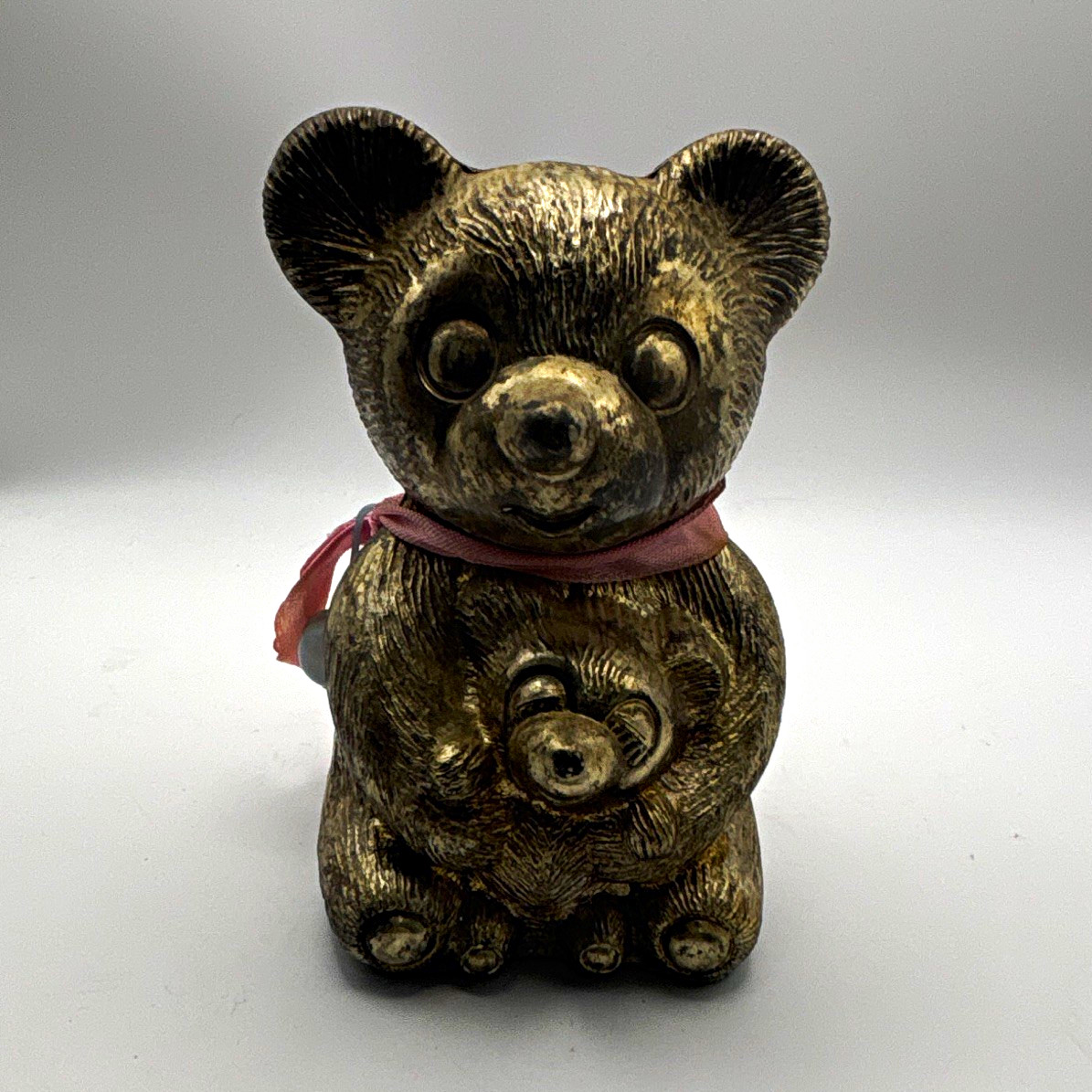 Godinger Silver Art Co. Bear Piggy Bank Metal Coin Bank w/ Ribbon
