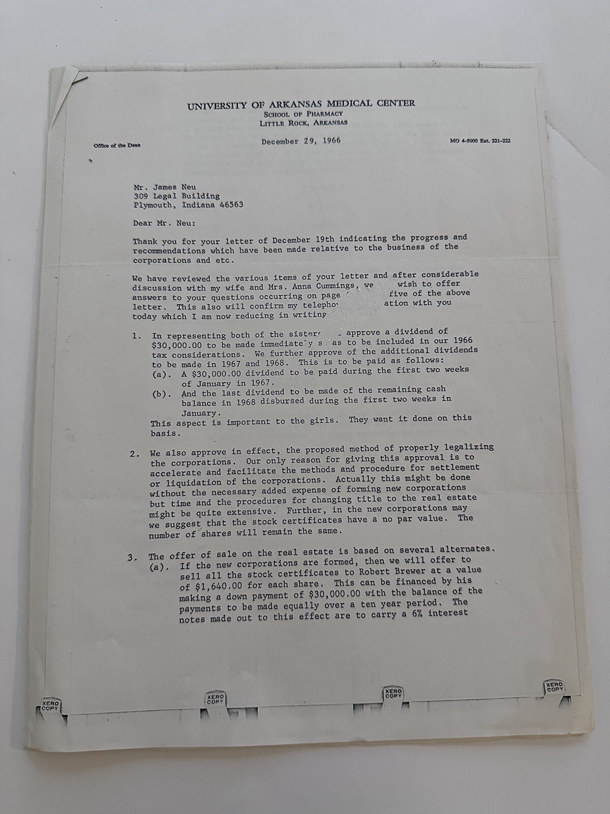 1966 University of Arkansas School of Pharmacy Stock Share Correspondence Epheme 1966 University of Arkansas School of Pharmacy Stock Share Correspondence Epheme