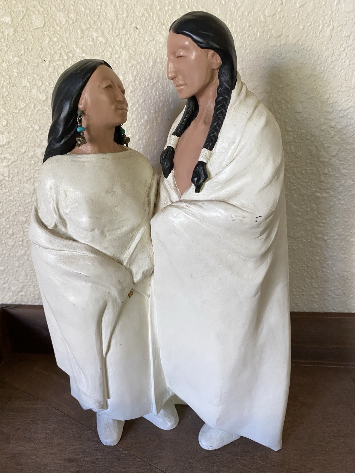 Vintage Nova 5 Native American Couple Statue Hand Cast Painted Signed 1996 Vintage Nova 5 Native American Couple Statue Hand Cast Painted Signed 1996